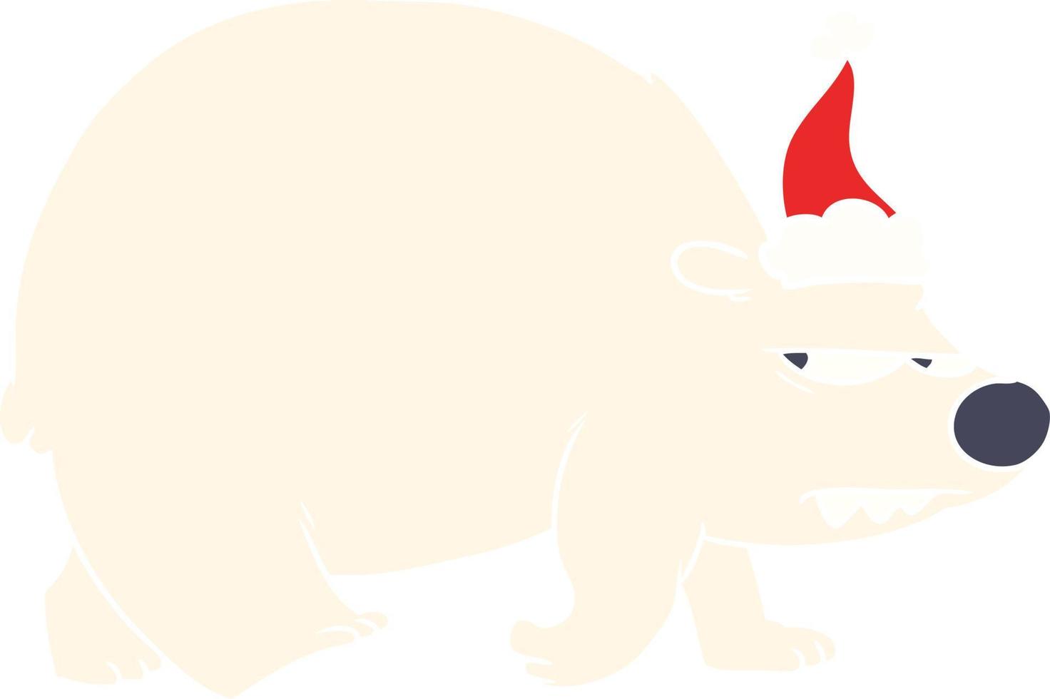 ilustración de color plano de un oso polar enojado con sombrero de santa vector