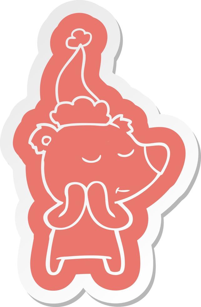 happy cartoon  sticker of a polar bear wearing santa hat vector