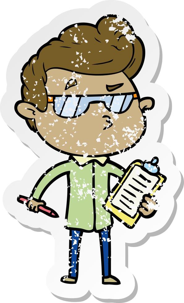 distressed sticker of a cartoon cool guy vector