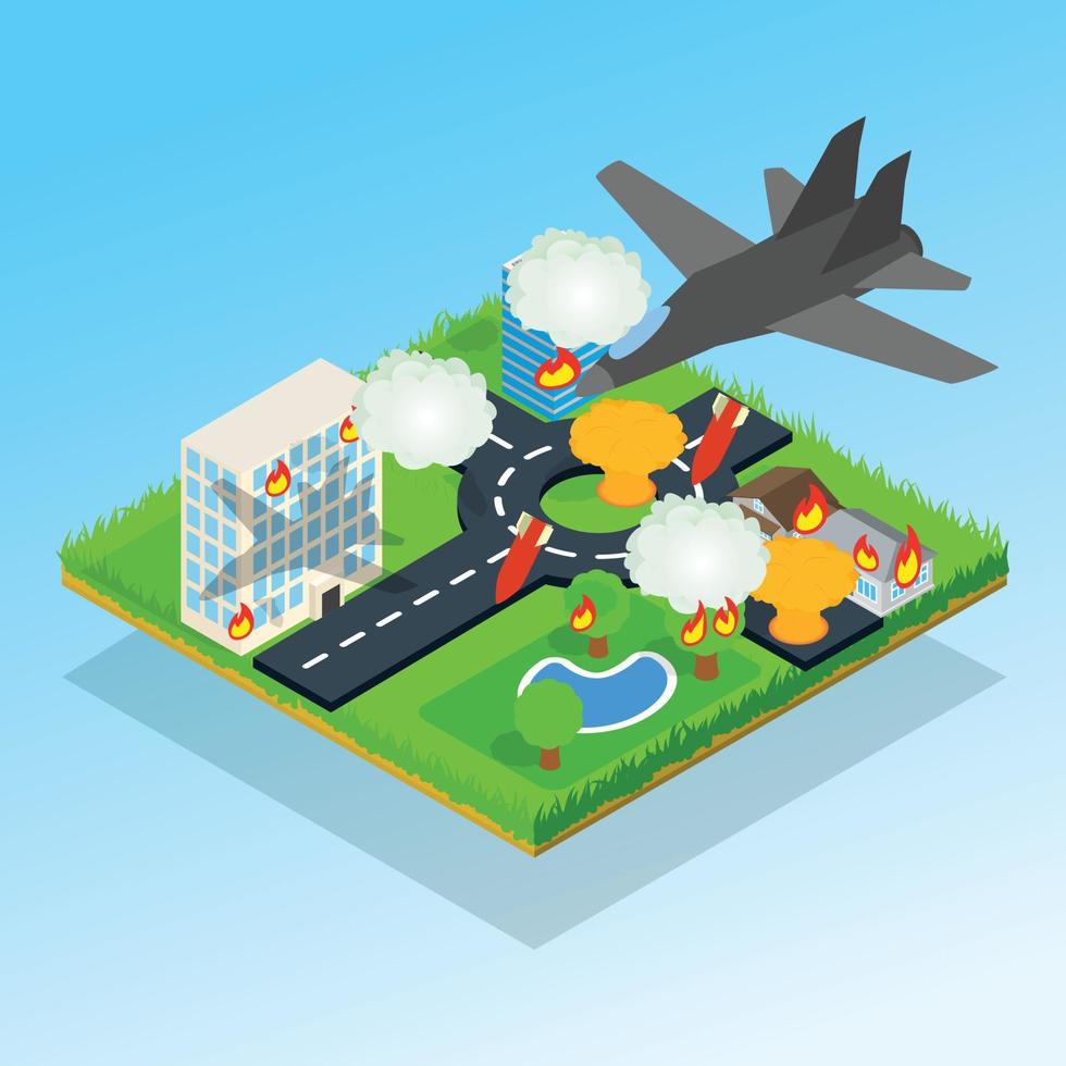 Bombardment concept banner, isometric style vector