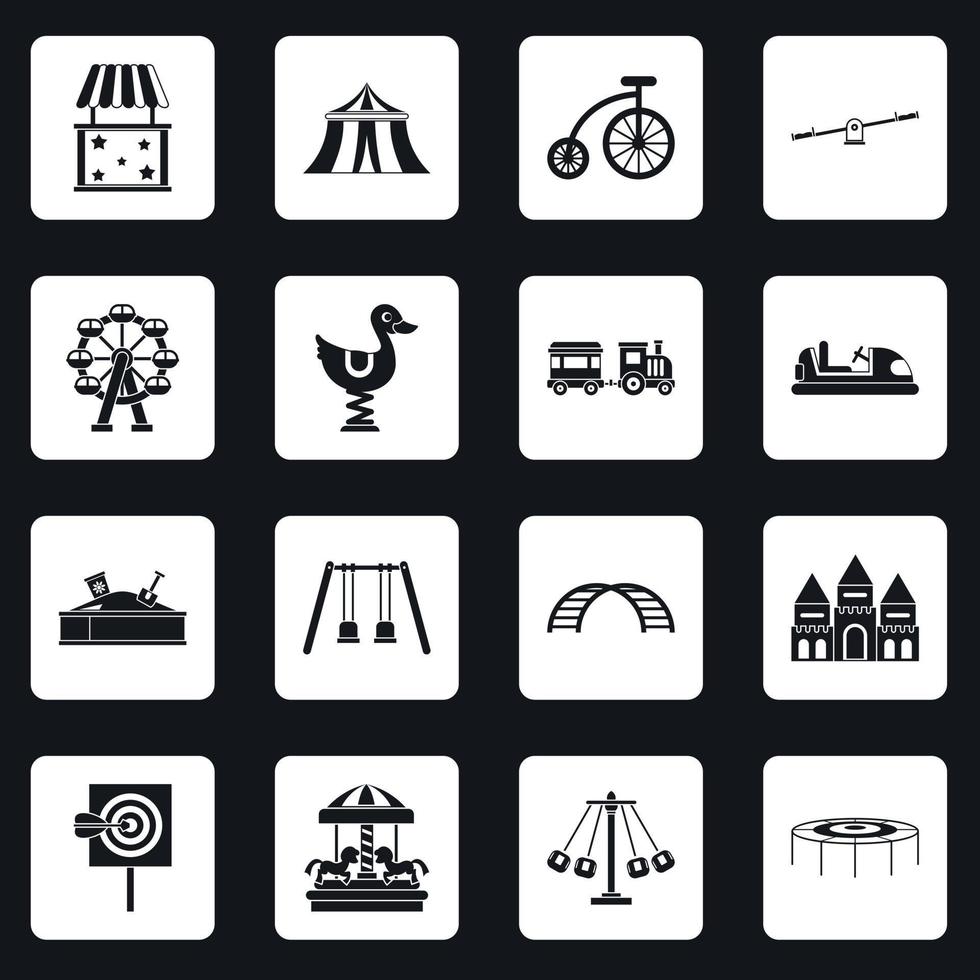 Amusement park icons set squares vector