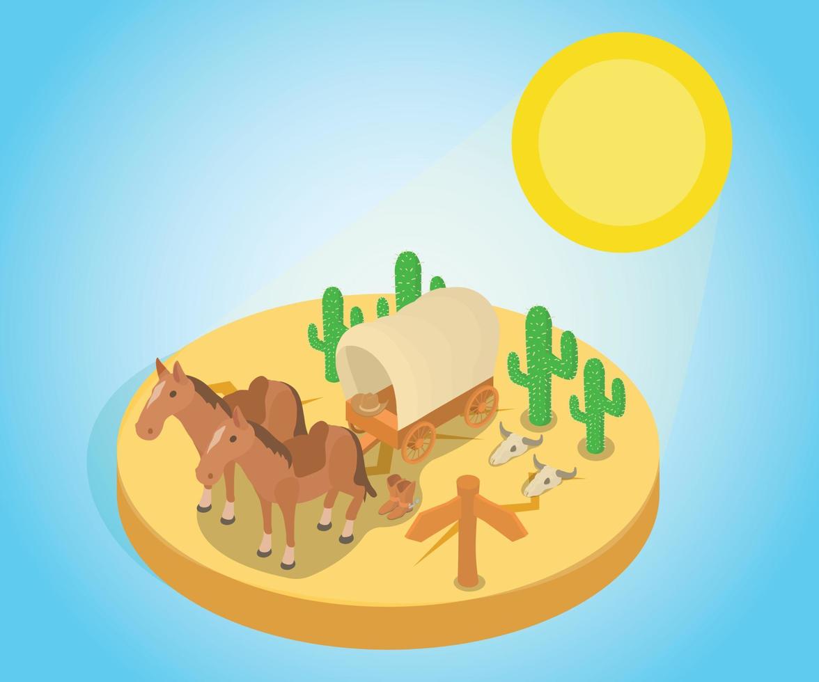 Wild west concept banner, isometric style vector
