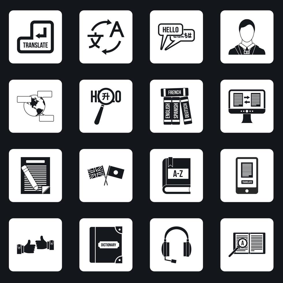 Learning foreign languages icons set squares vector