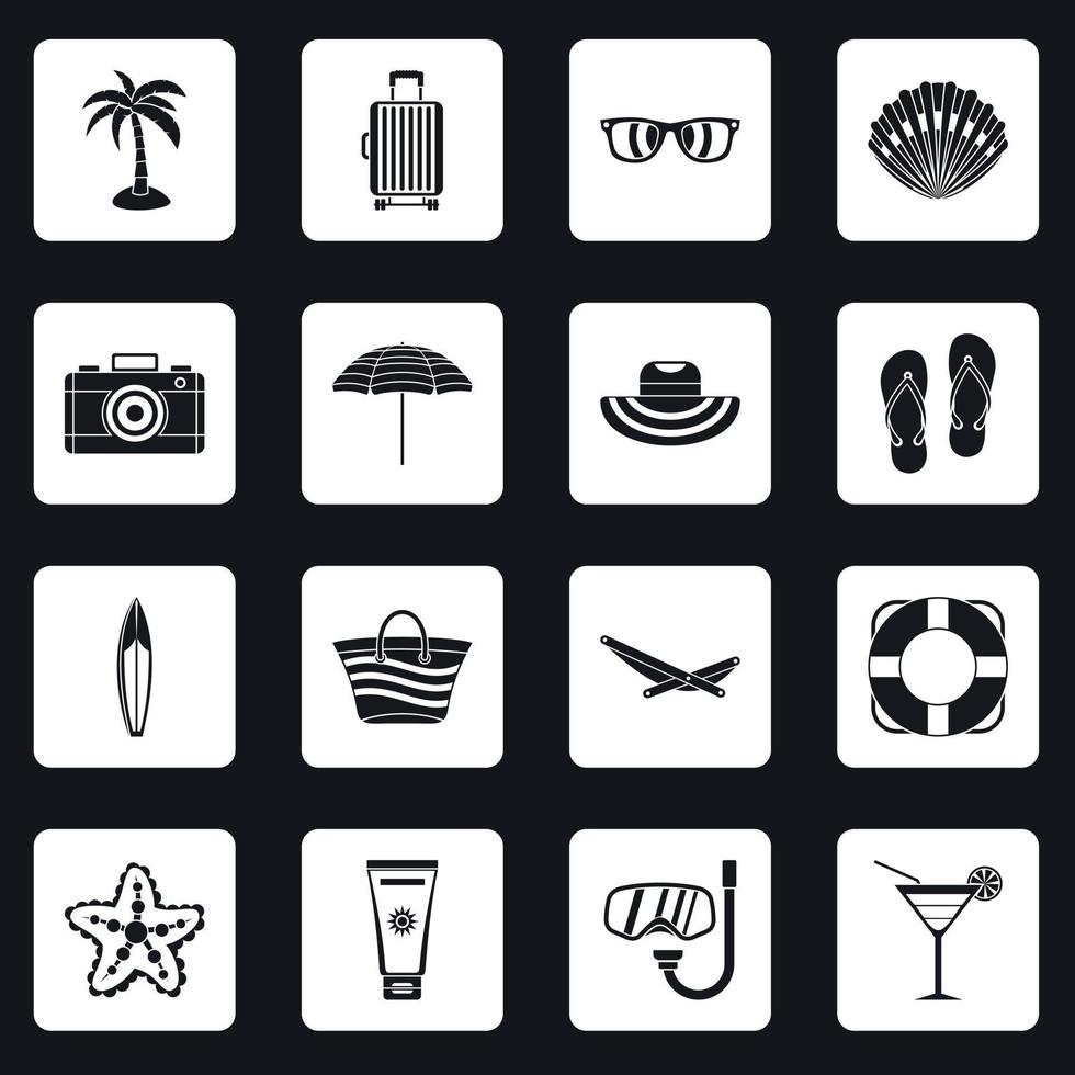Summer rest icons set squares vector