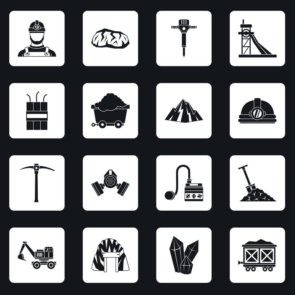 Miner icons set squares vector