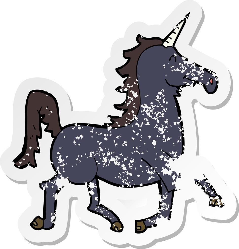 retro distressed sticker of a cartoon unicorn vector