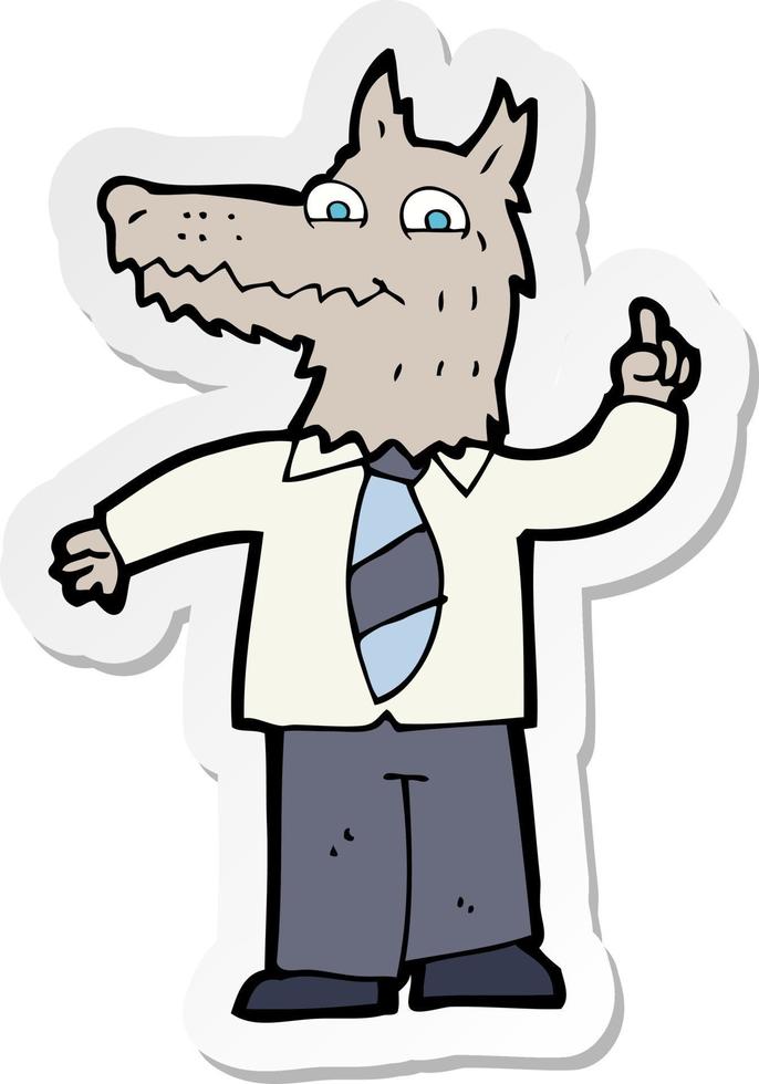 sticker of a cartoon business wolf with idea vector