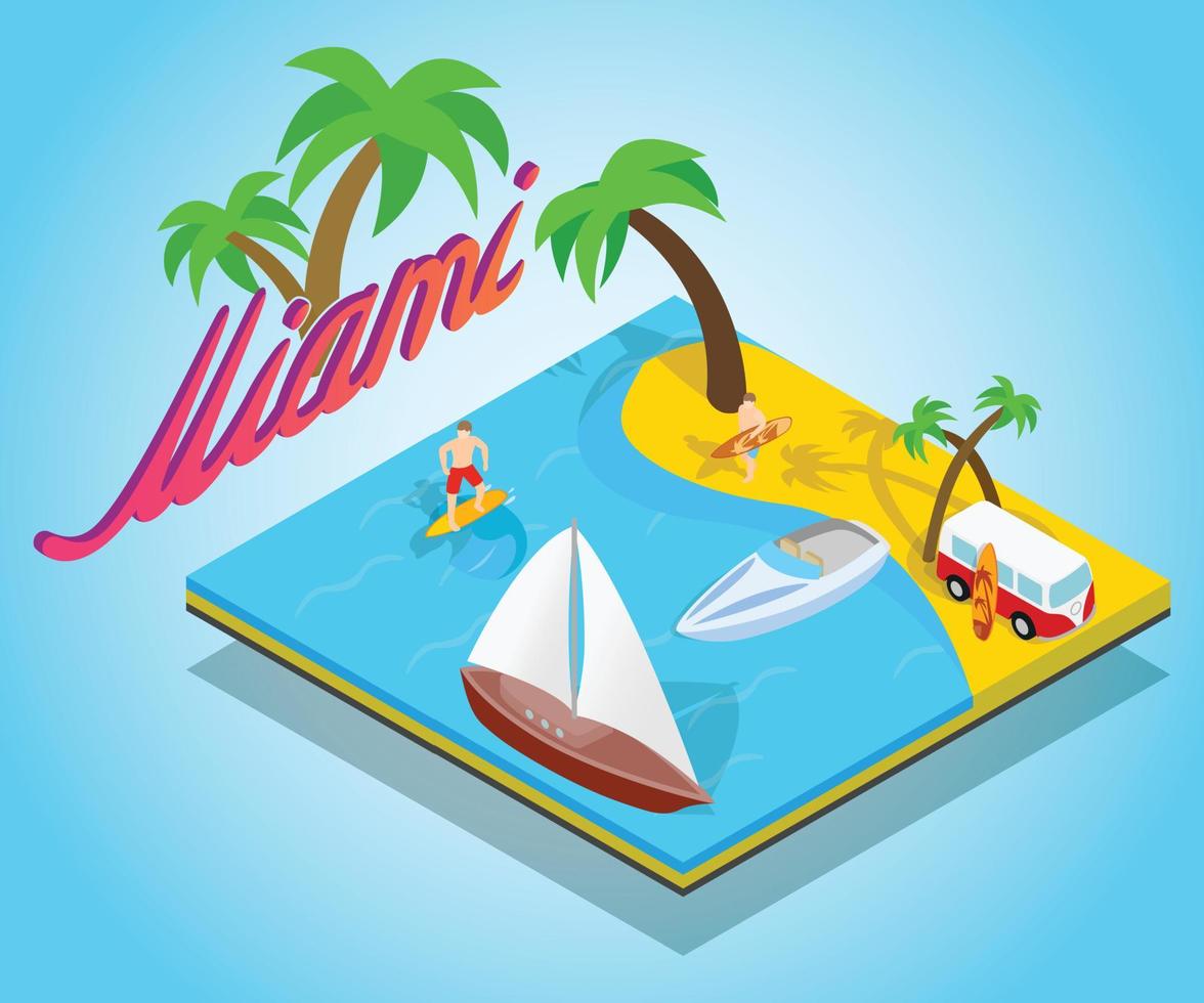 banner de concepto de playa de miami, estilo isométrico vector