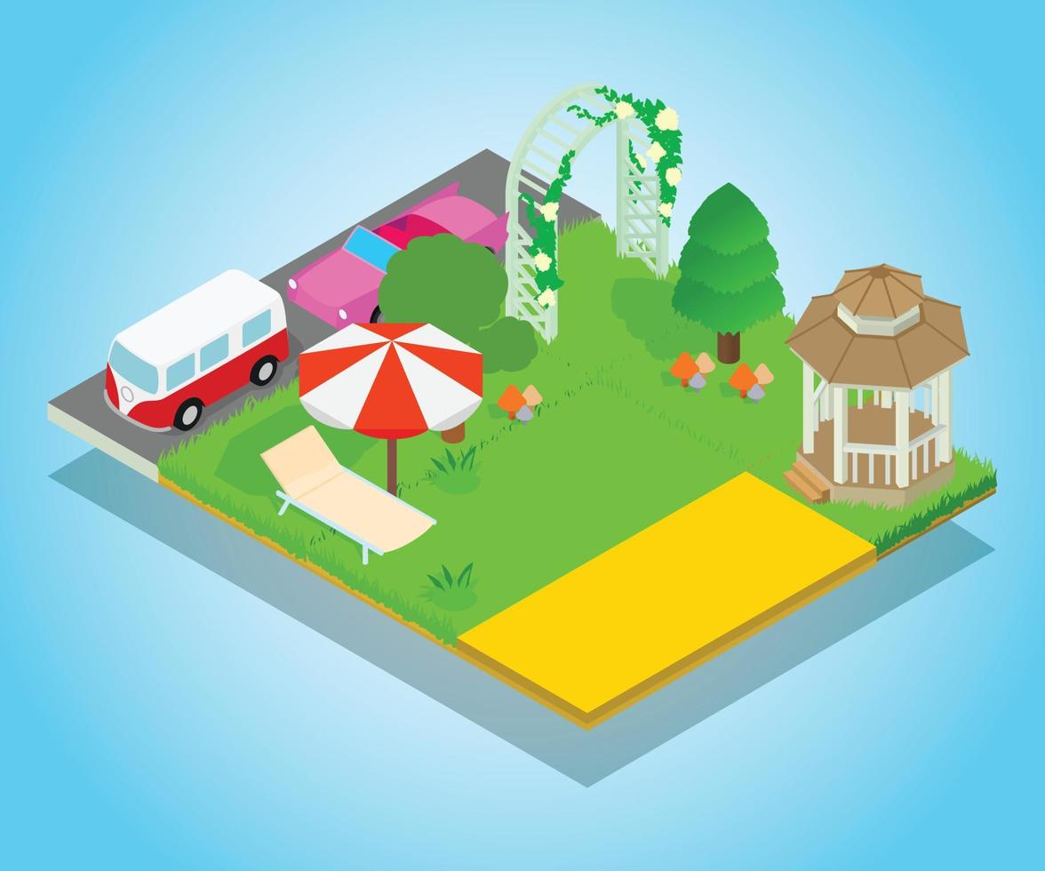 Beautiful location concept banner, isometric style vector