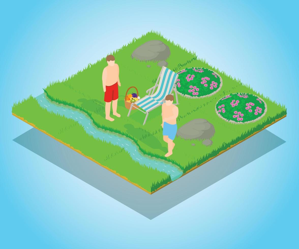 Outing concept banner, isometric style vector