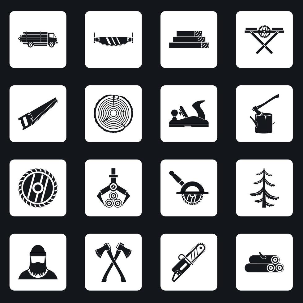 conjunto de iconos de la industria maderera vector cuadrados