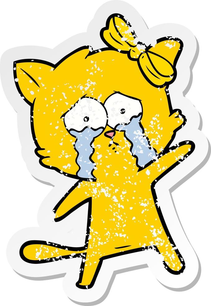 distressed sticker of a cartoon cat vector