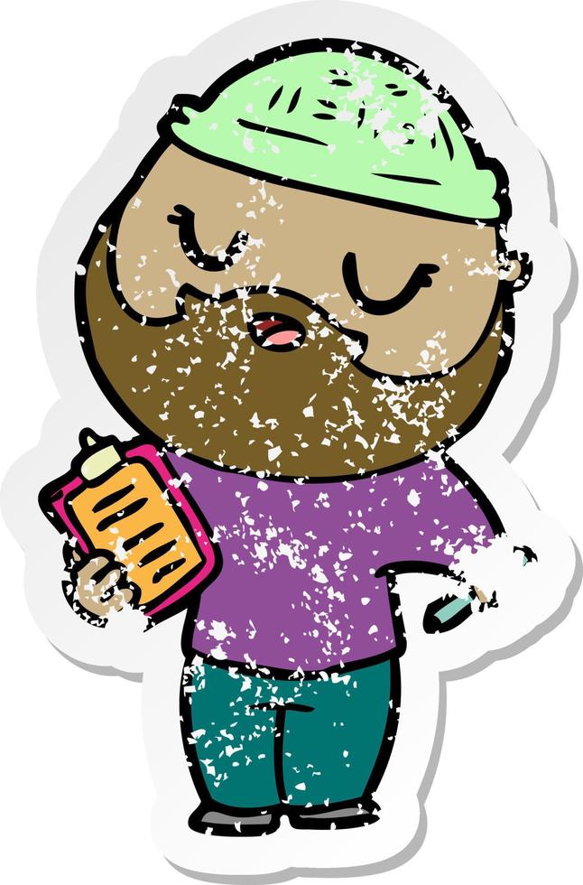 distressed sticker of a cartoon man with beard vector