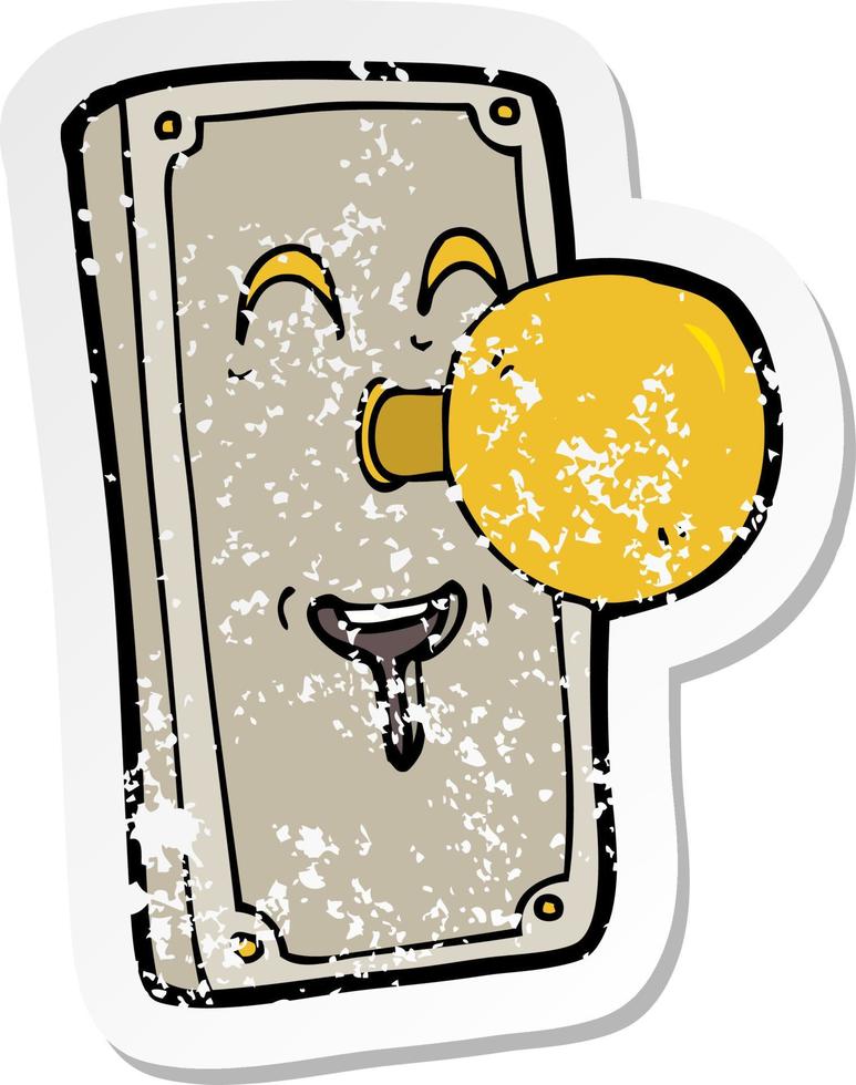retro distressed sticker of a cartoon door knob vector