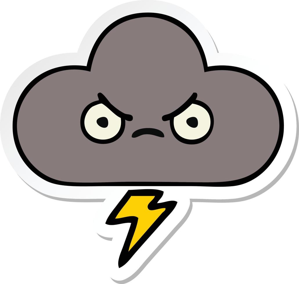 pegatina de una linda nube de tormenta de dibujos animados vector