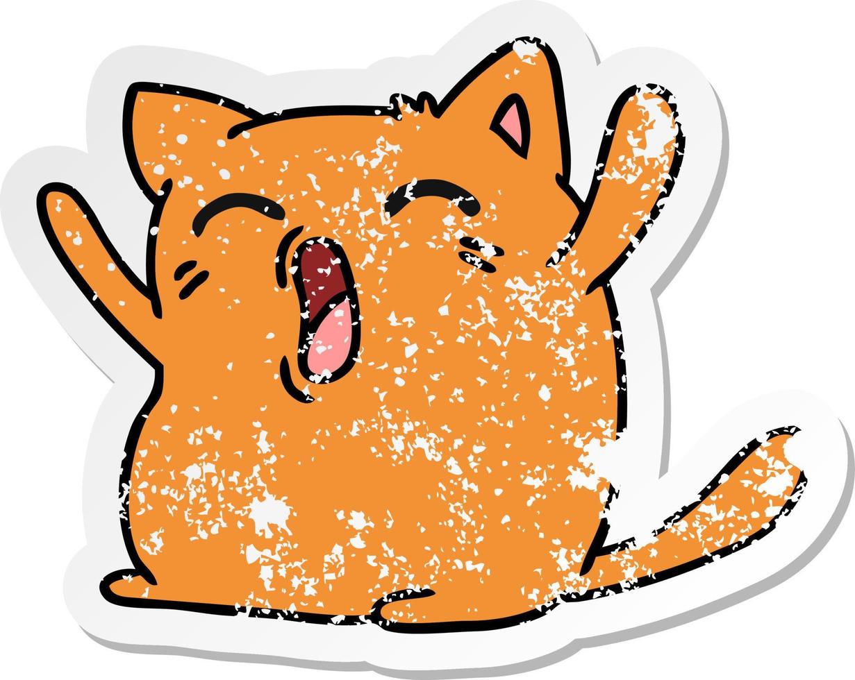 distressed sticker cartoon of cute kawaii cat vector