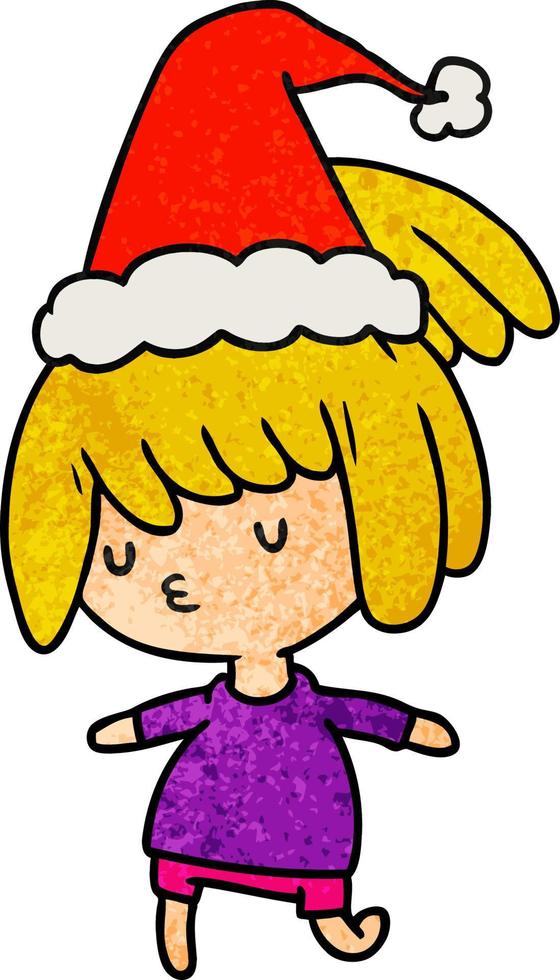 christmas textured cartoon of kawaii girl vector