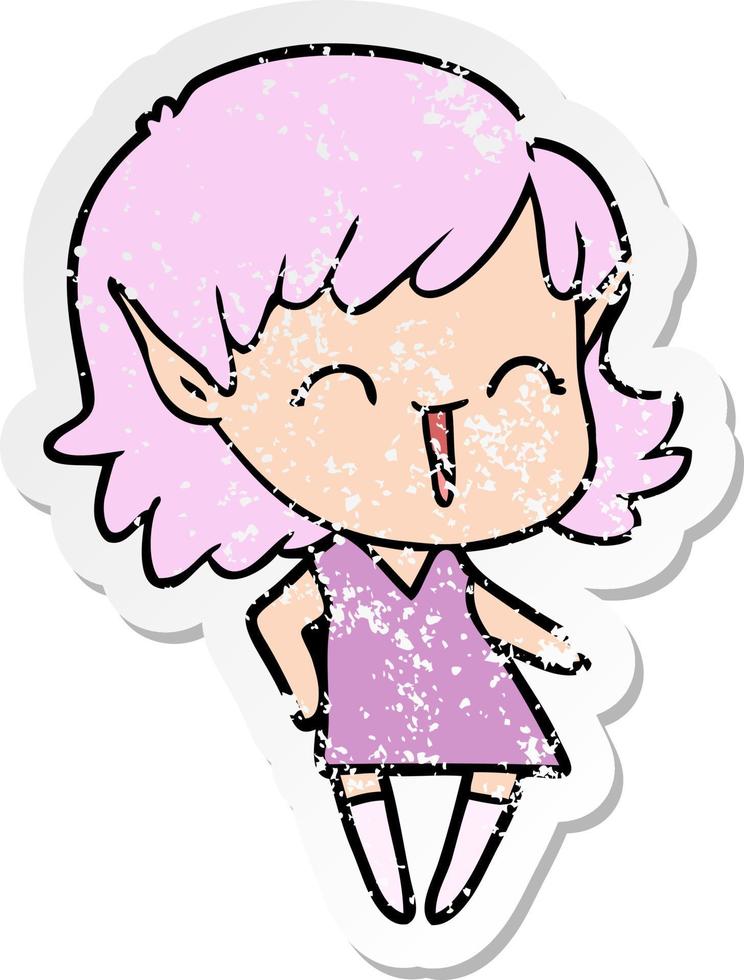distressed sticker of a cartoon elf girl vector