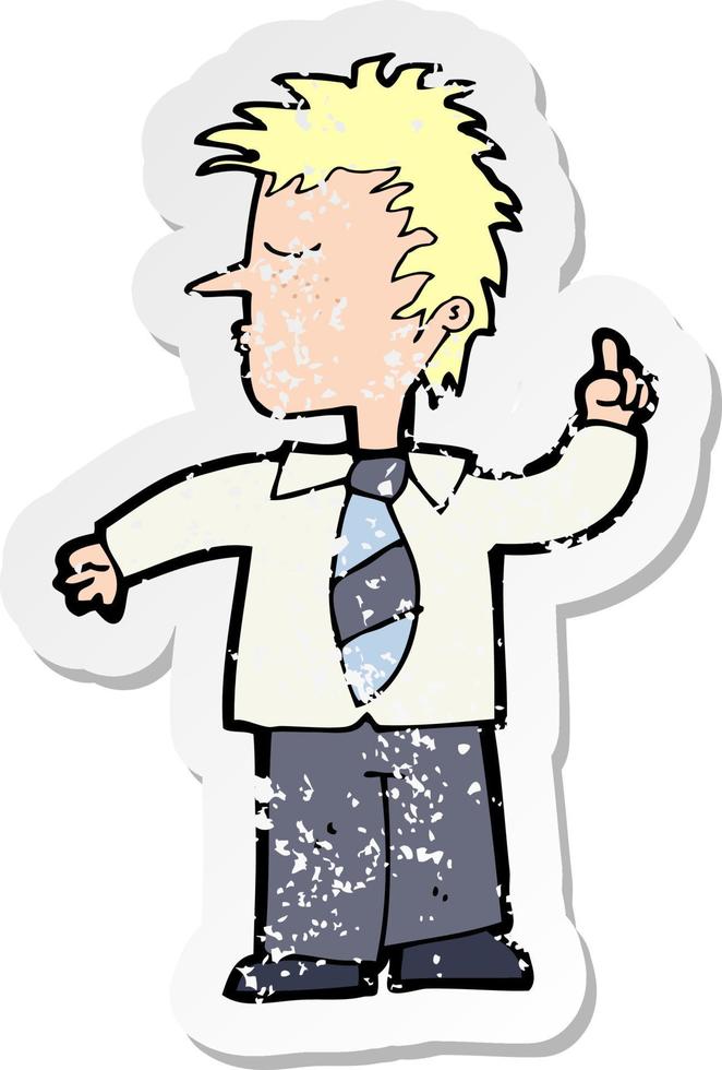 retro distressed sticker of a cartoon man making his point vector
