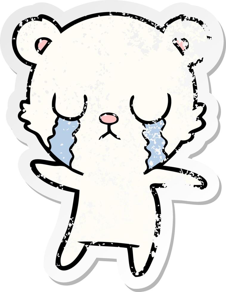 distressed sticker of a crying polar bear cartoon vector