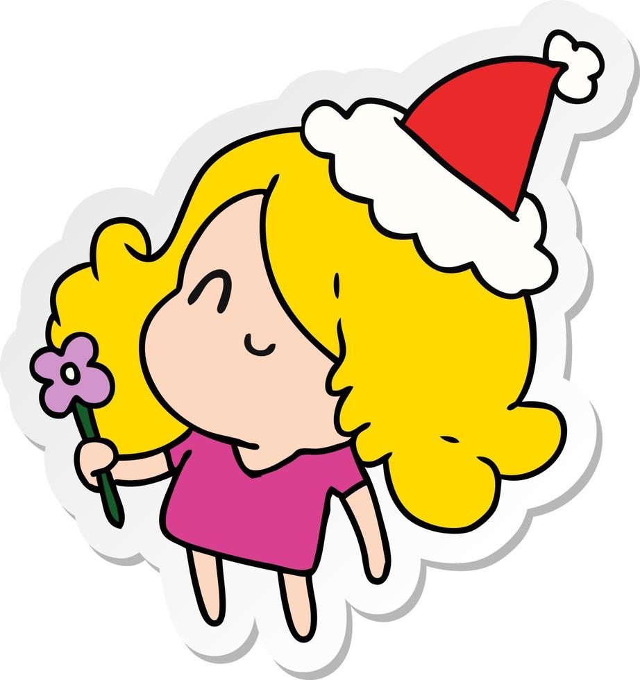 christmas sticker cartoon of kawaii girl vector