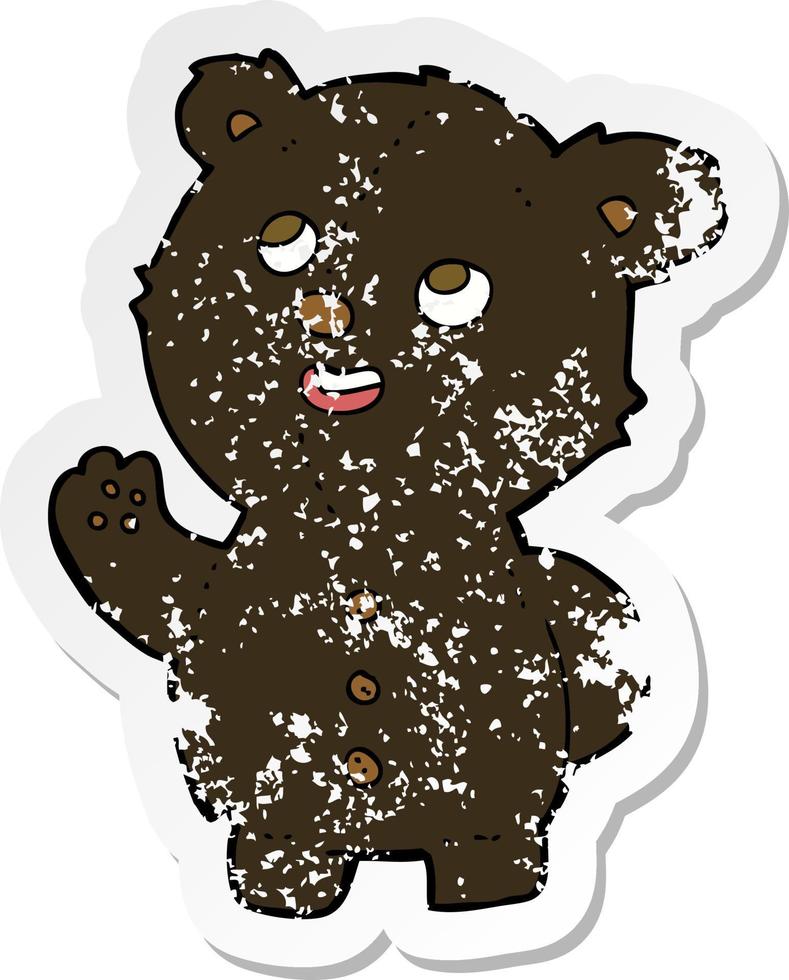 pegatina retro angustiada de un lindo cachorro de oso negro de dibujos animados vector