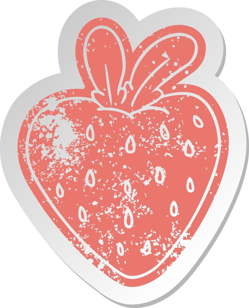 distressed old sticker of a fresh strawberry vector