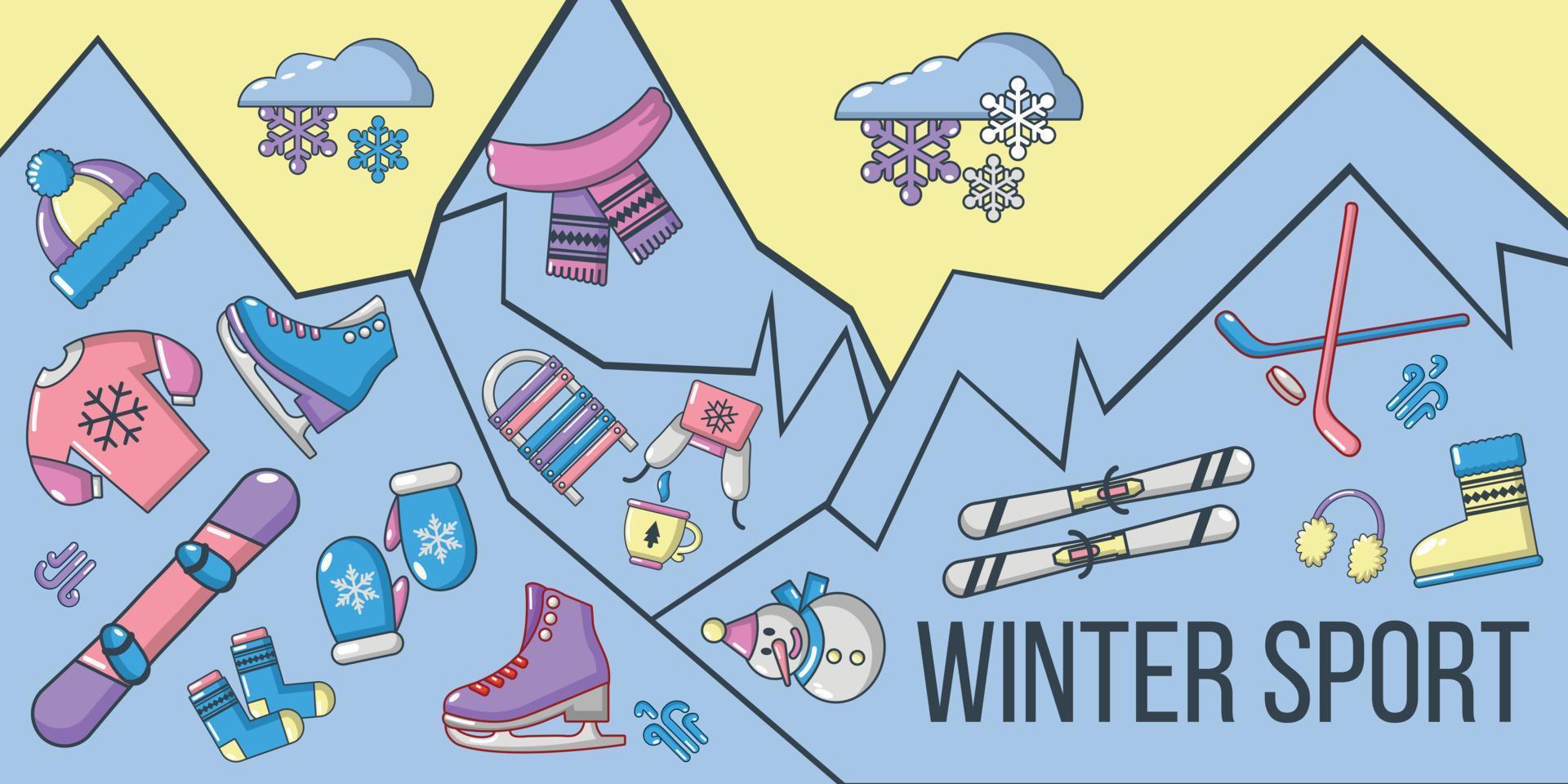 banner de concepto de deporte de invierno, estilo de dibujos animados vector