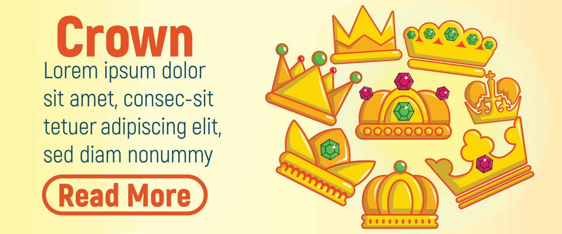 Crown concept banner, cartoon style vector