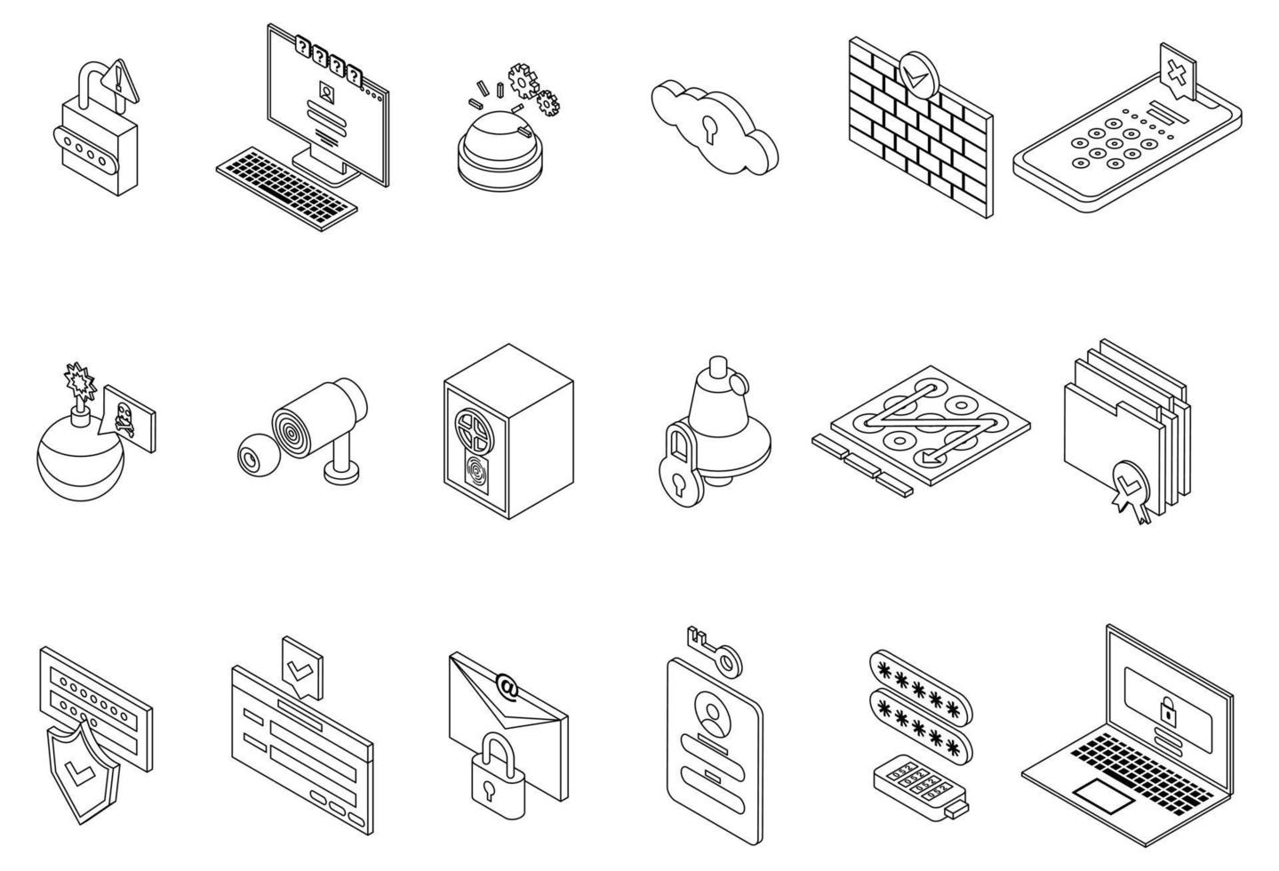 Password protection icons set vector outline