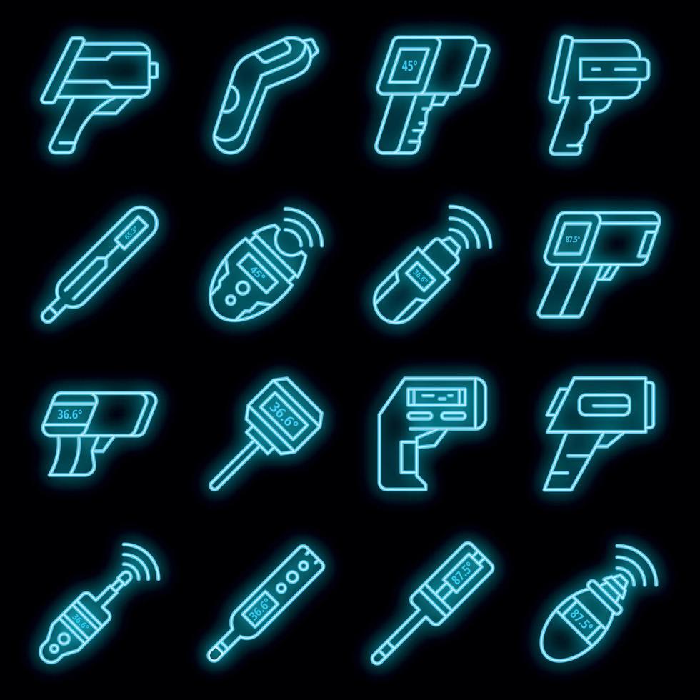 Digital thermometer icons set vector neon