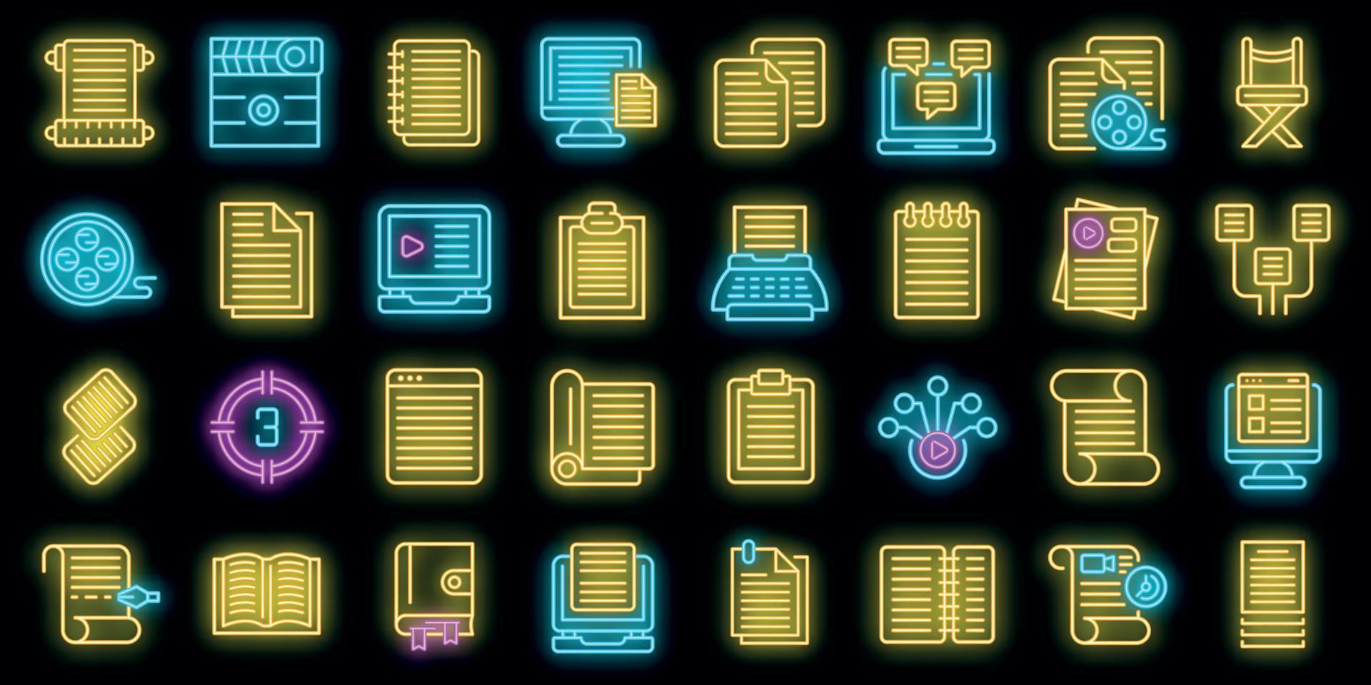 Scenario icons set vector neon