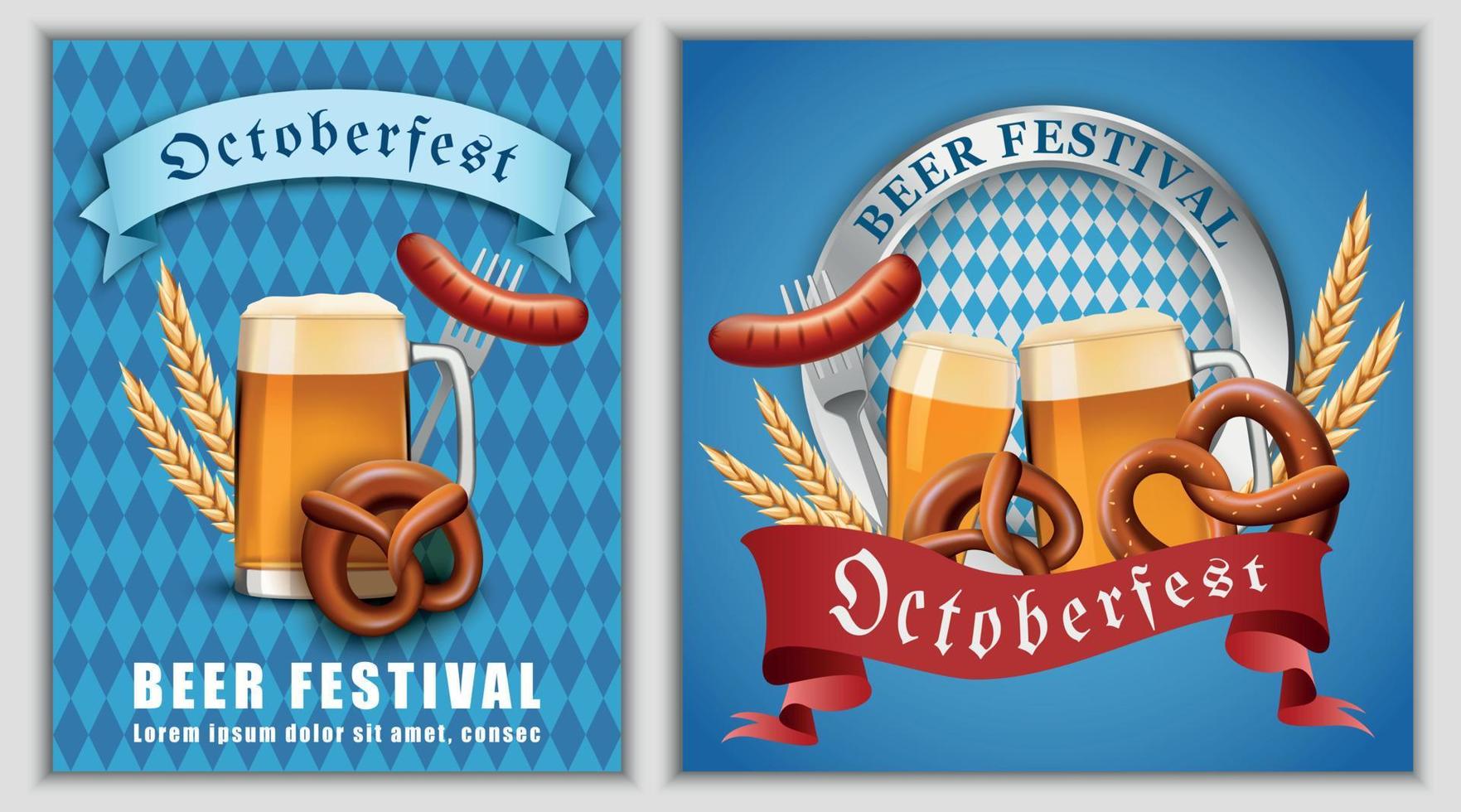 October fest beer banner concept, realistic style vector