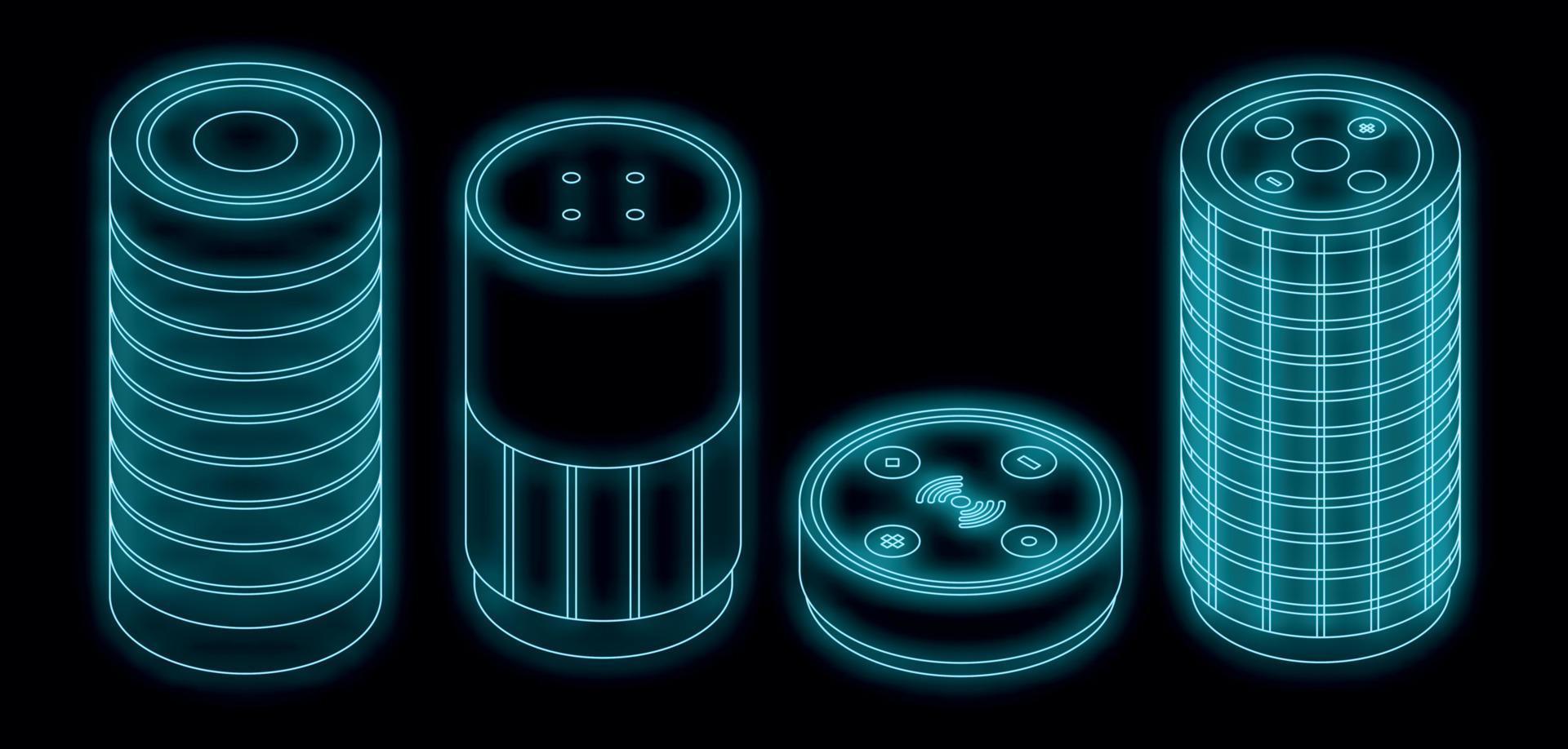 Smart speaker icons set vector neon