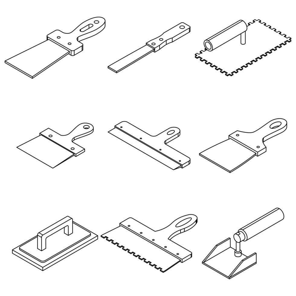Putty knife icons set vector outline