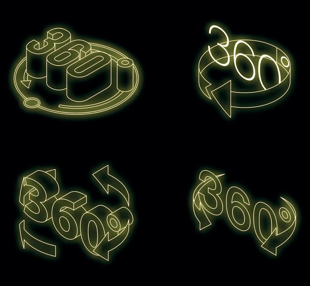 360 degrees icons set vector neon