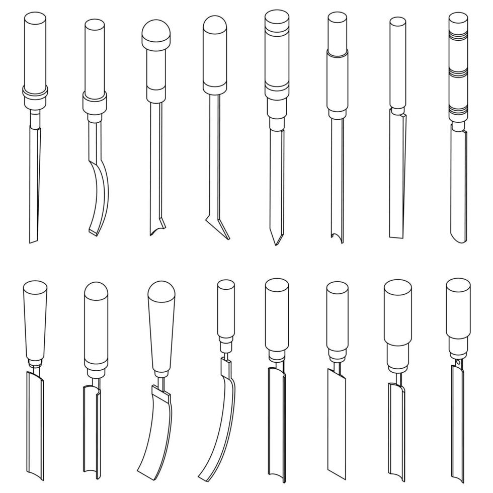 Chisel icons set vector outline