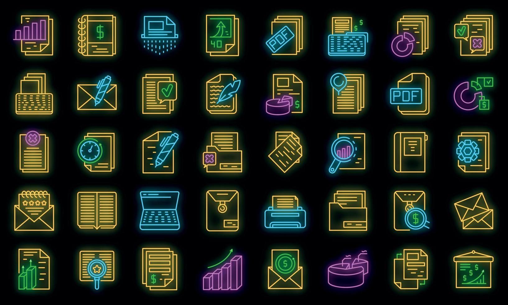 Report icons set vector neon