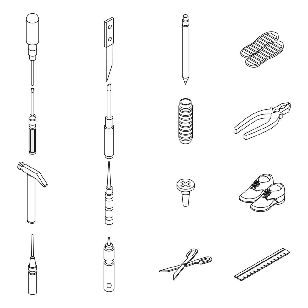 Shoe repair icons set vector outline