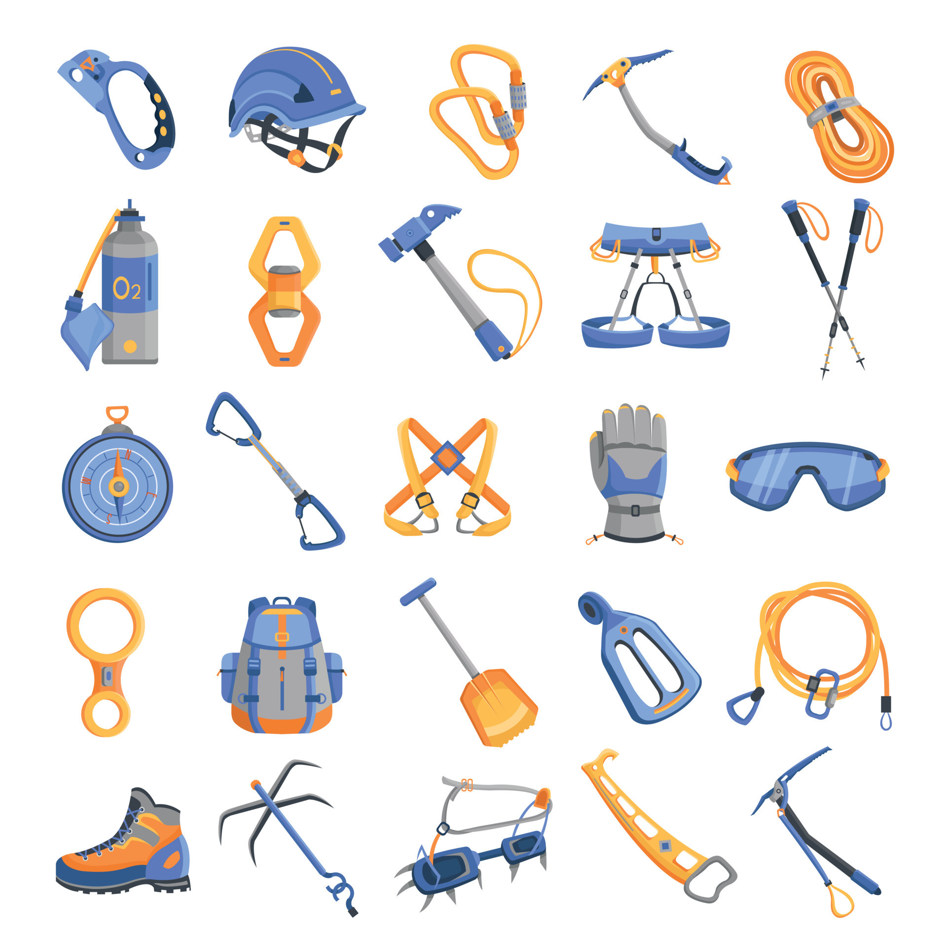 Mountaineering equipment icons set, cartoon style 8778863 Vector