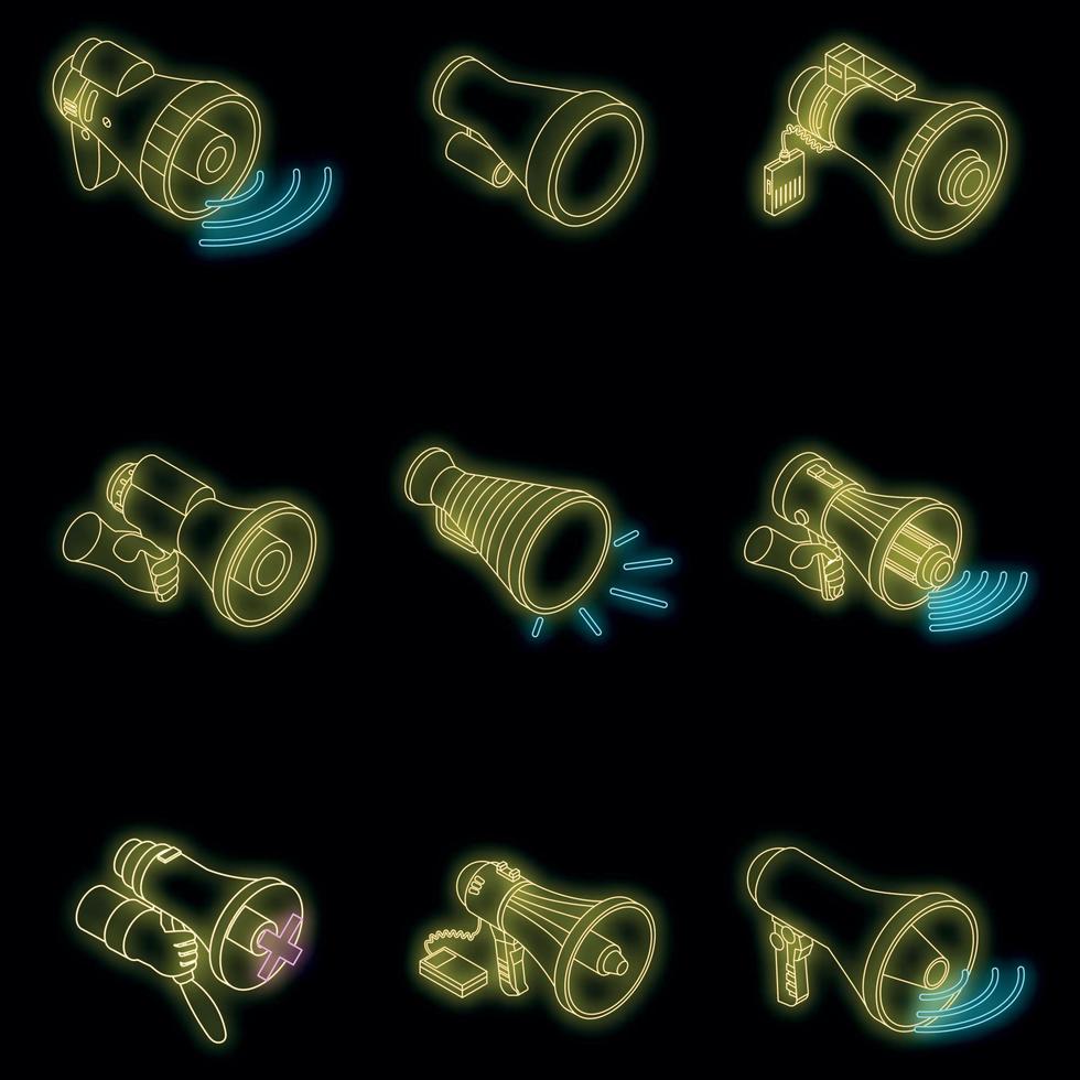 Megaphone icon set vector neon