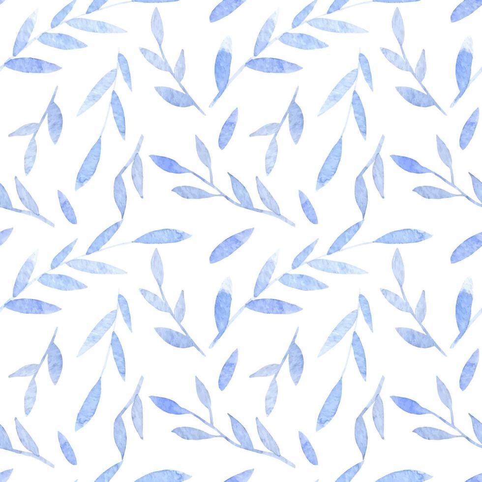 patrón de acuarela sin costuras con ramas de color azul claro fondo texturizado vectorial pintado a mano para diseño textil o papel de regalo. telón de fondo botánico vector