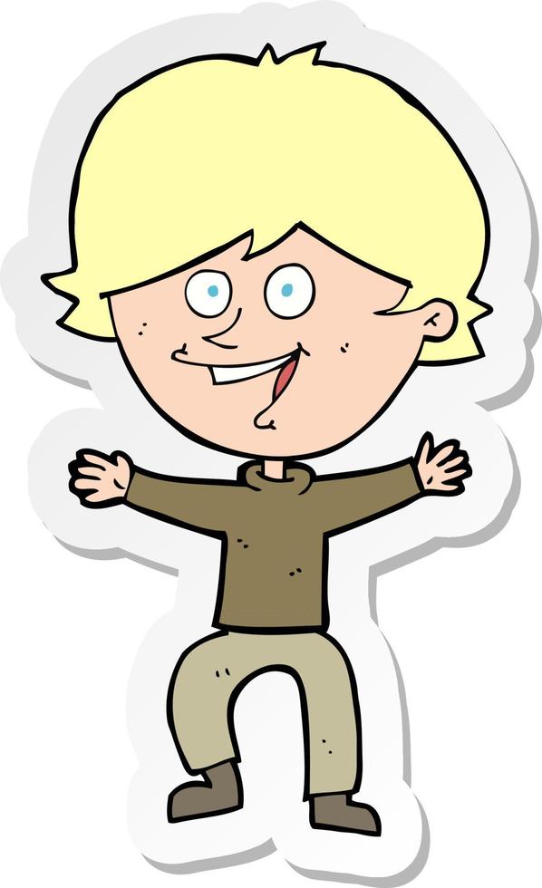 sticker of a cartoon happy boy laughing vector