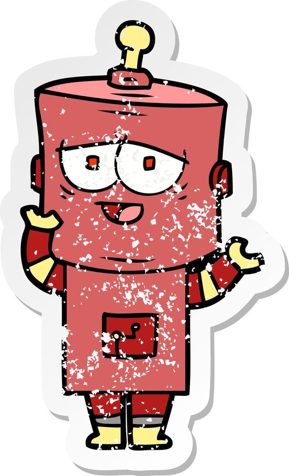 distressed sticker of a cartoon robot vector