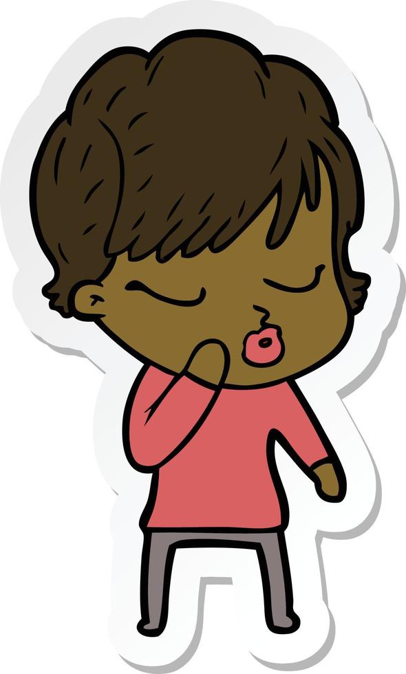 sticker of a cartoon woman with eyes shut vector