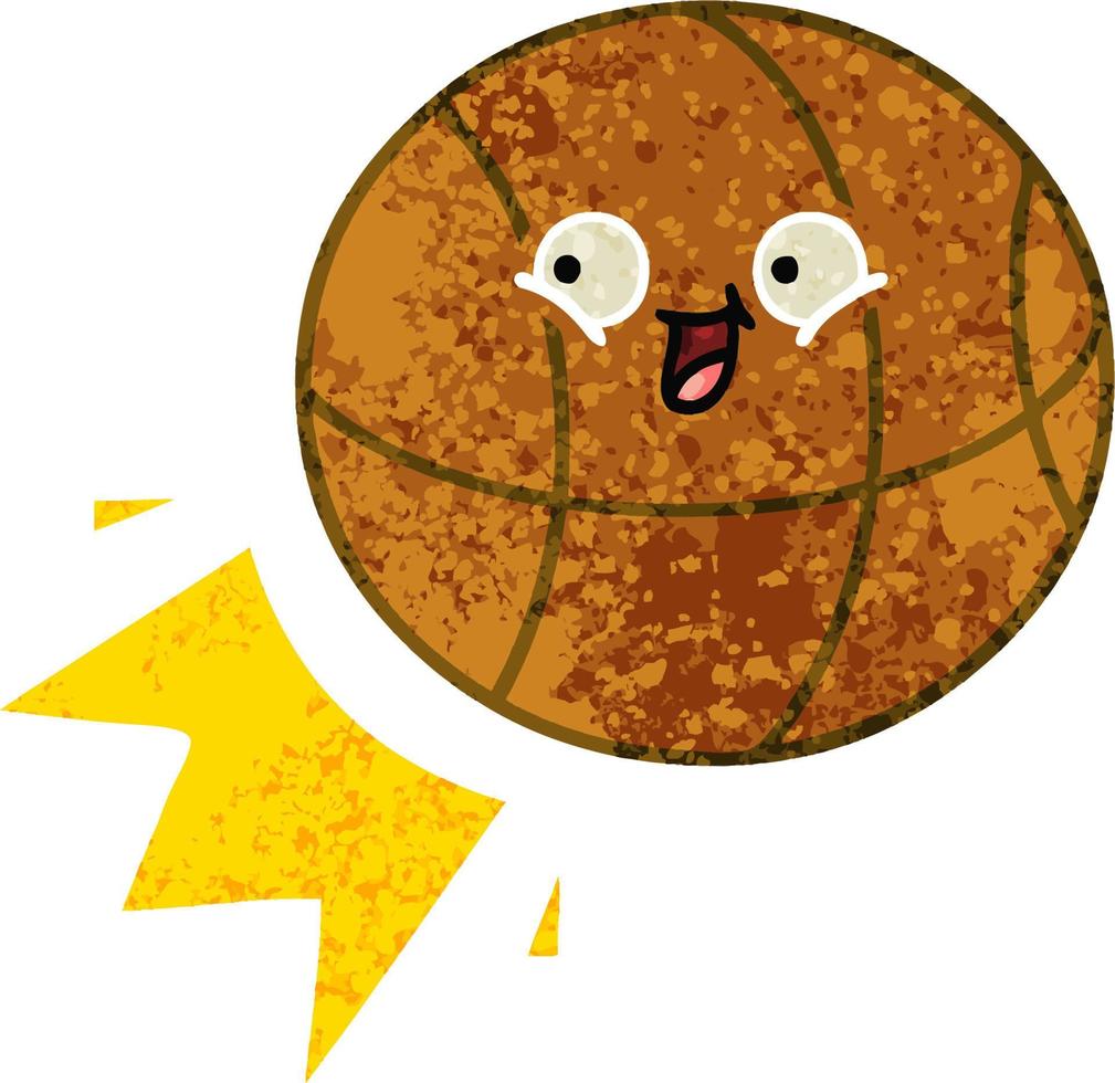 retro illustration style cartoon basketball vector