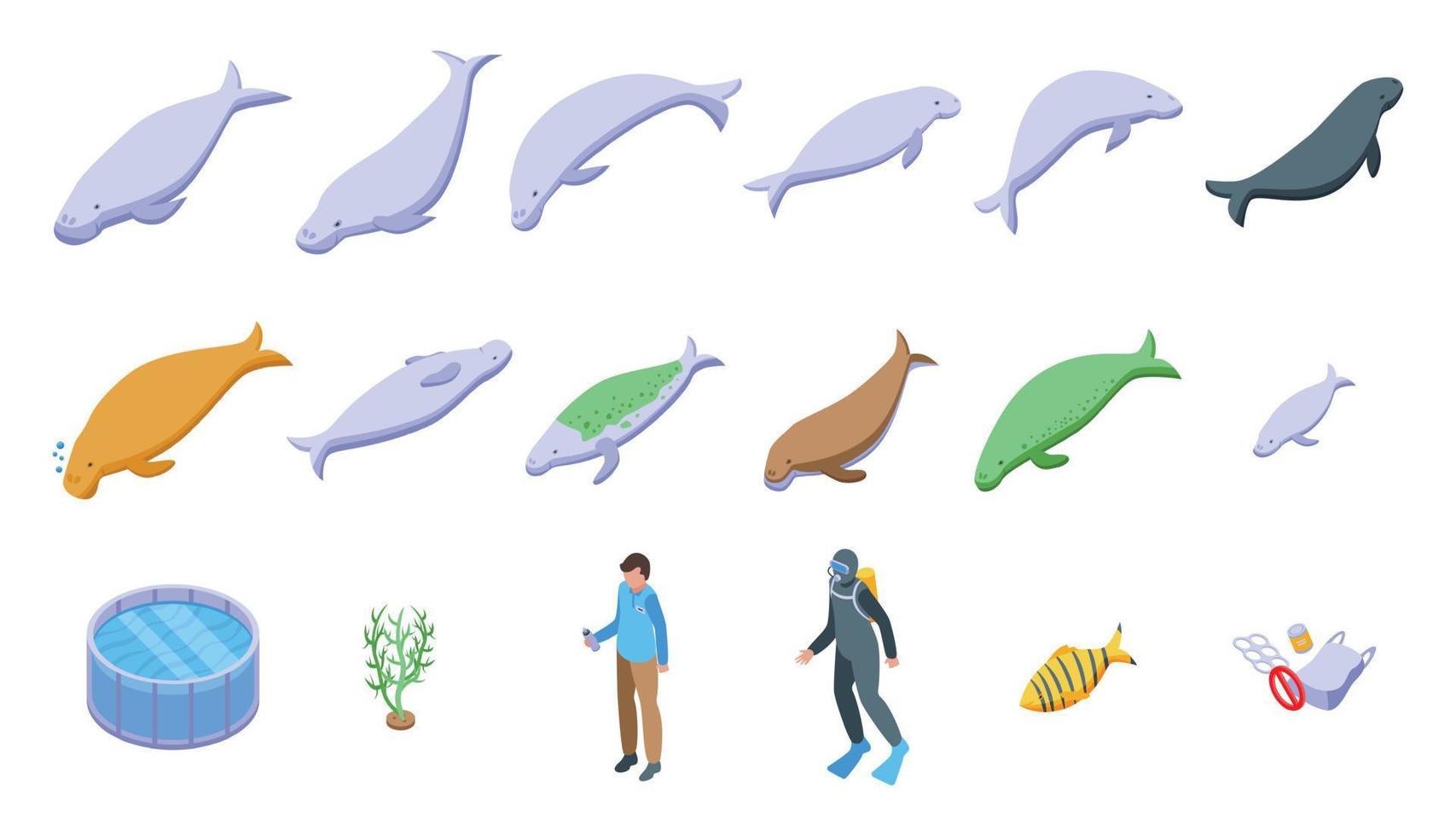 Dugong icons set isometric vector. Animal cow vector