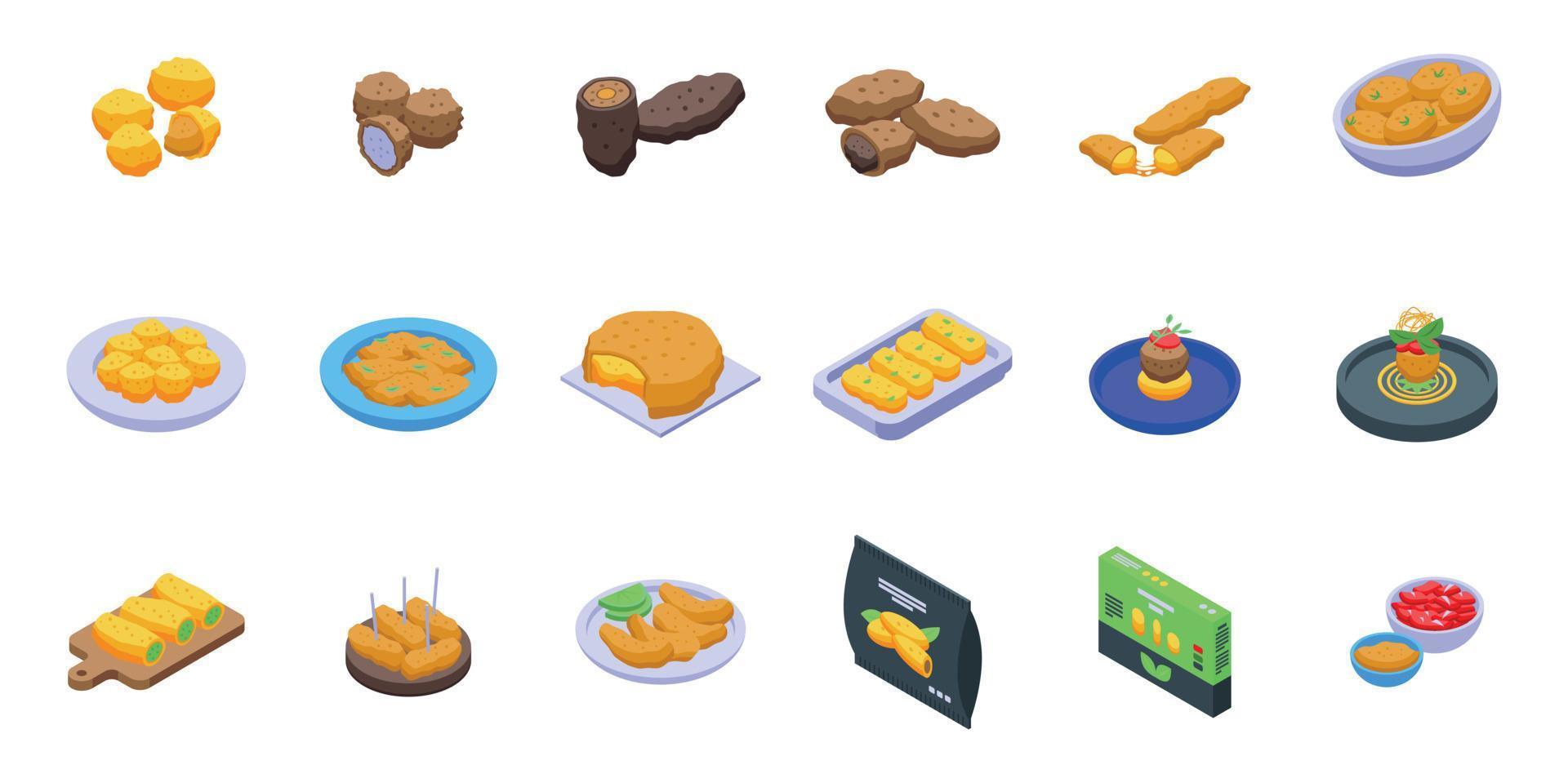 Croquette icons set isometric vector. Baked ball vector