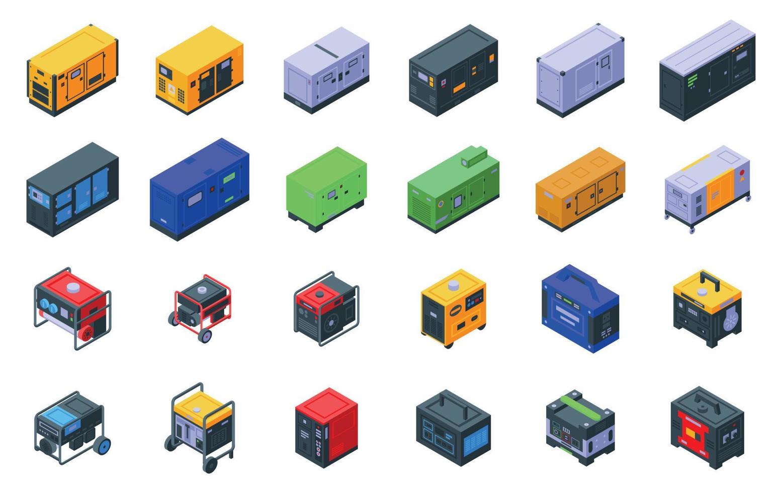 Power generator icons set isometric vector. Electric emergency vector