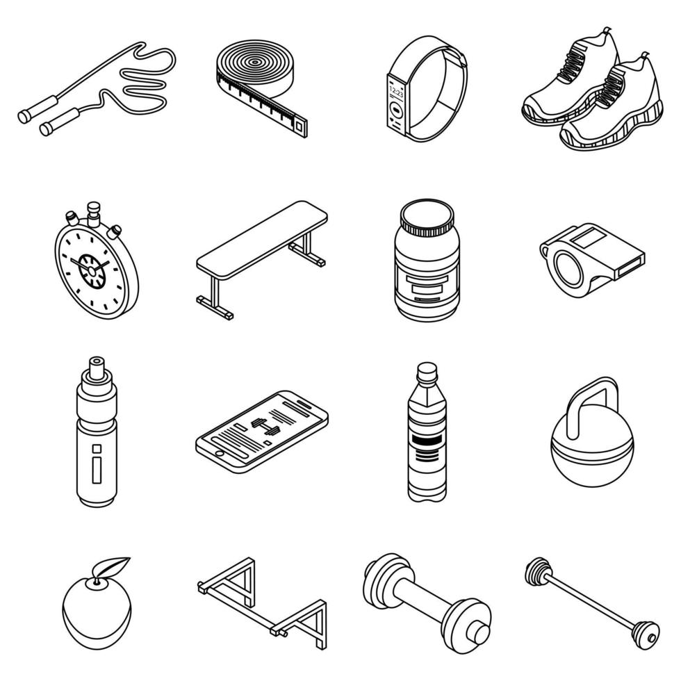 Gym time icons set vector outline